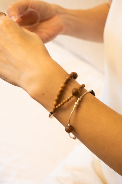 Grounding｜Aged Sandalwood Double-Strand Sterling Silver Bracelet