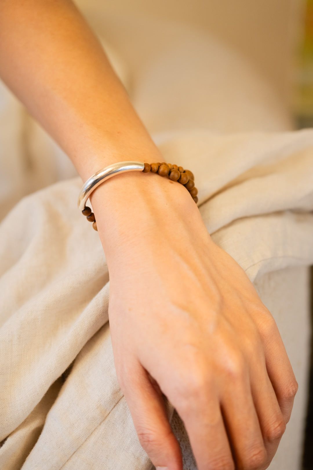 Grounding｜Aged Sandalwood Double-Strand Sterling Silver Bracelet