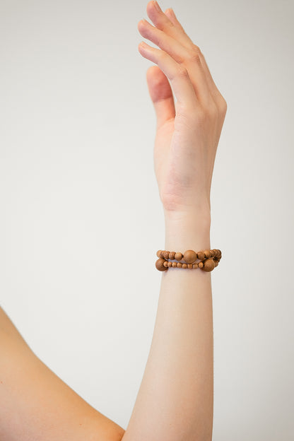 Grounding｜Aged Sandalwood Double-Strand Sterling Silver Bracelet
