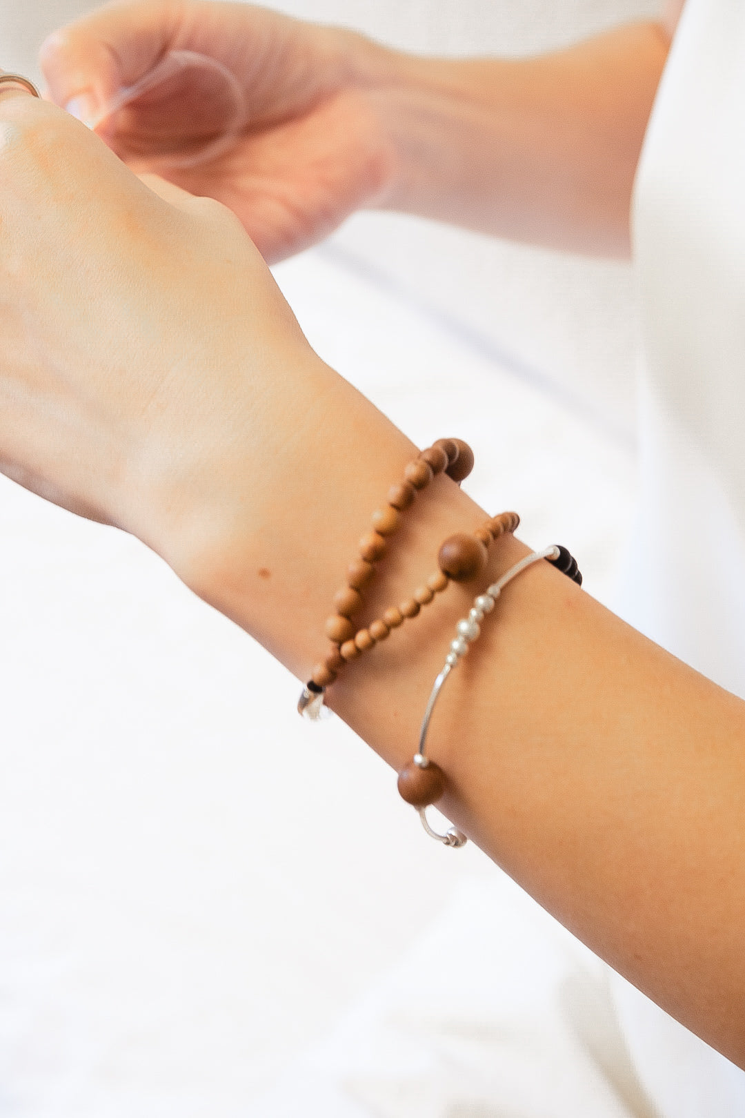 Grounding｜Aged Sandalwood Double-Strand Sterling Silver Bracelet