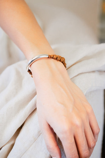 Grounding｜Aged Sandalwood Double-Strand Sterling Silver Bracelet