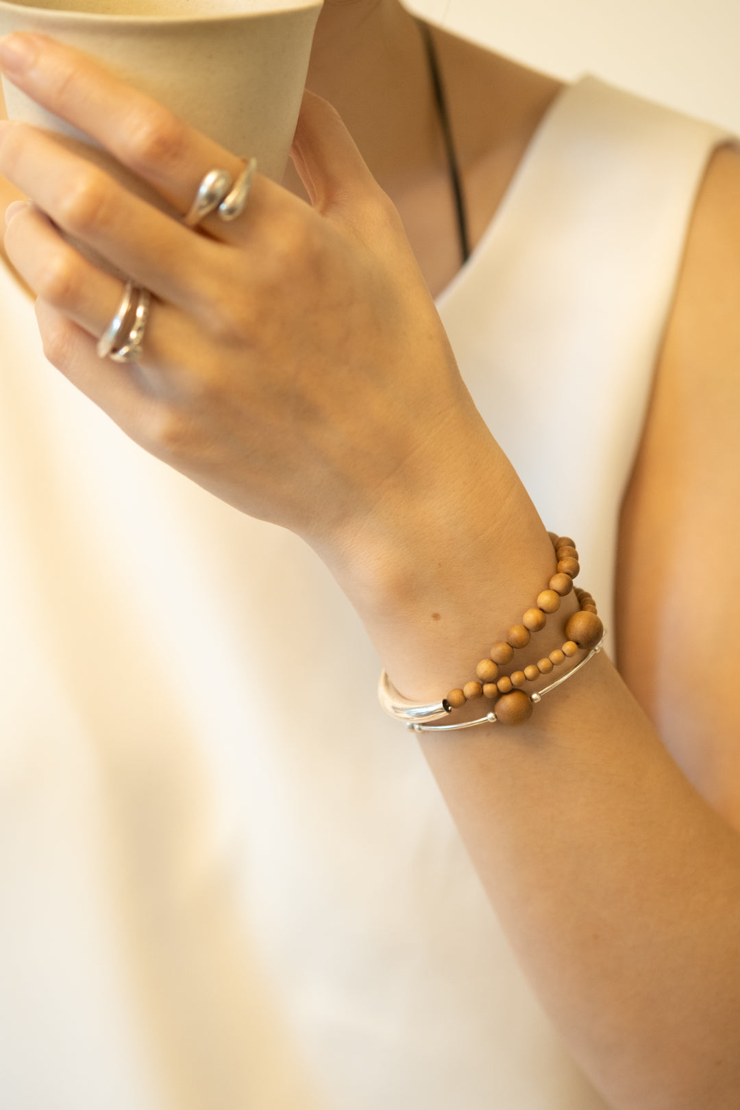 Purify & Flow｜Aged Sandalwood Centerpiece & Sterling Silver Bracelet