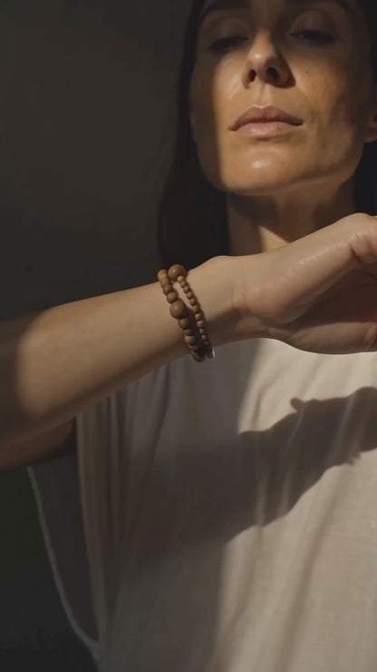Grounding｜Aged Sandalwood Double-Strand Sterling Silver Bracelet